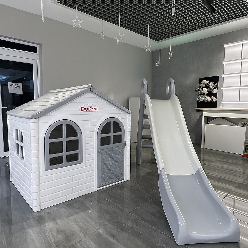 Набір дитячий Doloni Будиночок та гірка XL 243 см Біло-сірий (17424)