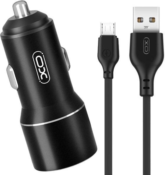 Устройство зарядное автомобильное Xo TZ09 2 USB 2,4A кабель microUSB Black (27497)