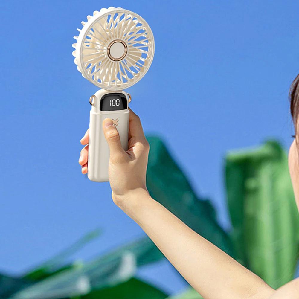 Мини-вентилятор Portable Fan PF-06 аккумуляторный 5 скоростей Бежевый (SS-90) - фото 3