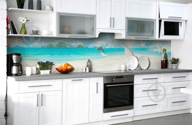 Скинали на кухню Zatarga «Купание дельфина» 600х3000 мм виниловая 3Д наклейка кухонный фартук самоклеящаяся