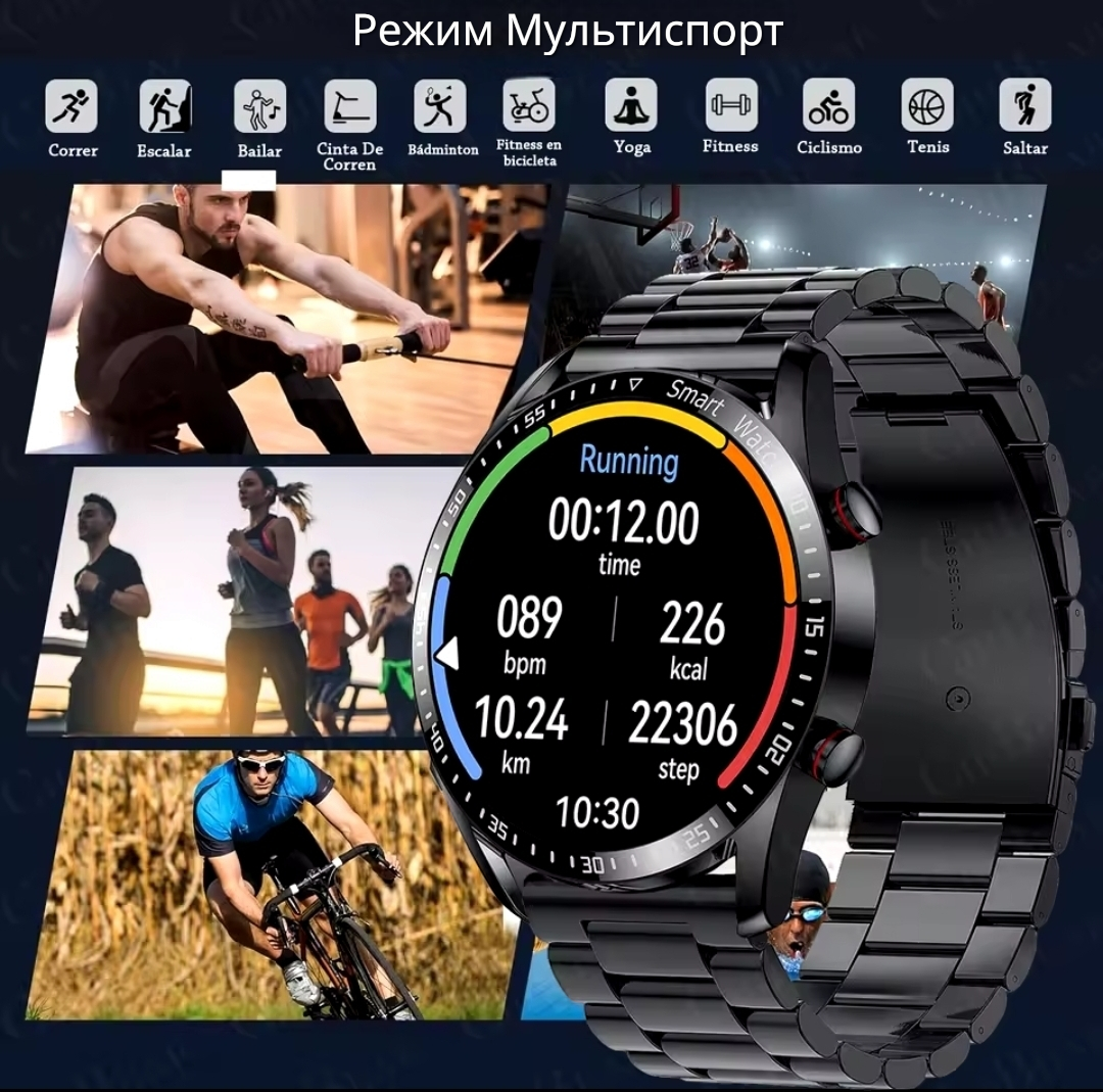 Смарт годинник чоловічий HW Line/Siri Android/IOS месенджери/ Чорний - фото 4 Смарт годинник чоловічий HW Line/Siri Android/IOS месенджери/ Чорний - фото 4