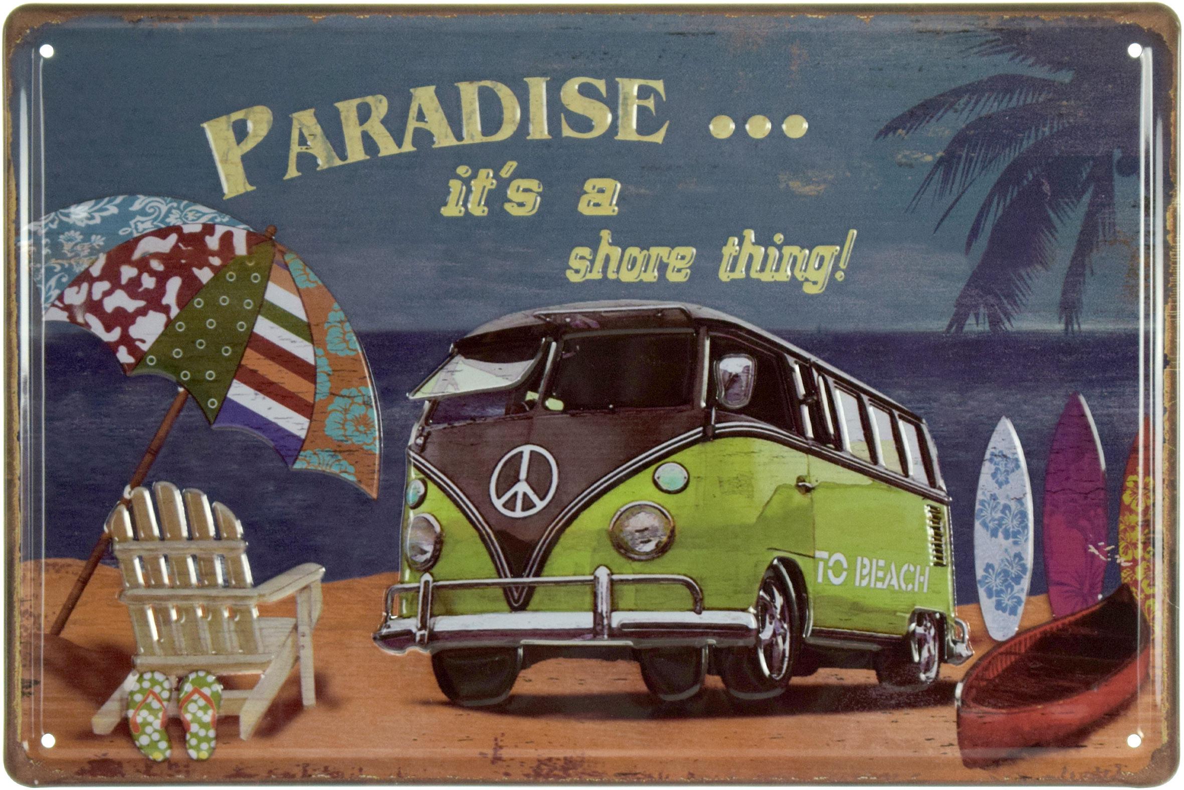 Табличка металлическая Отдых На Побережье Это Рай!/Volkswagen Paradise It's A Shore Thing! 20x30 см