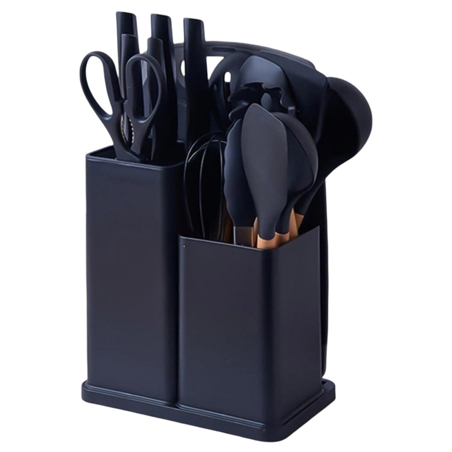 Набір кухонного приладдя 12377/МК Kitchen Set 19 пр. з дошкою та підставкою Чорний (35377766)