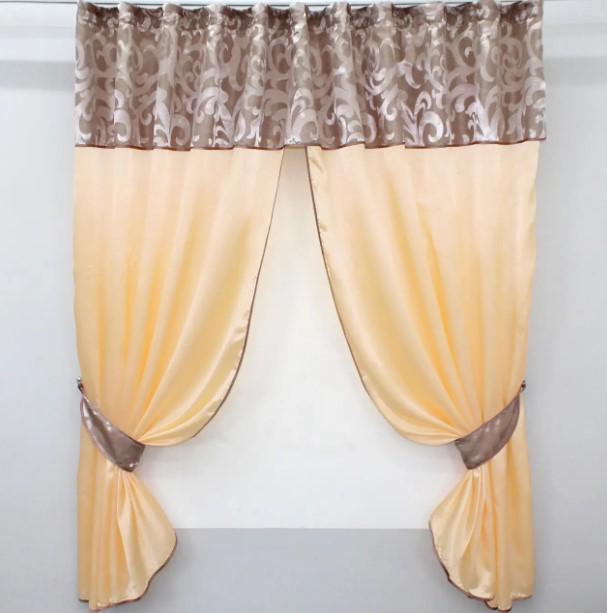 Комплект штор на кухню с ламбрекеном 270х170 см Персиковый/Пудровый (073к)