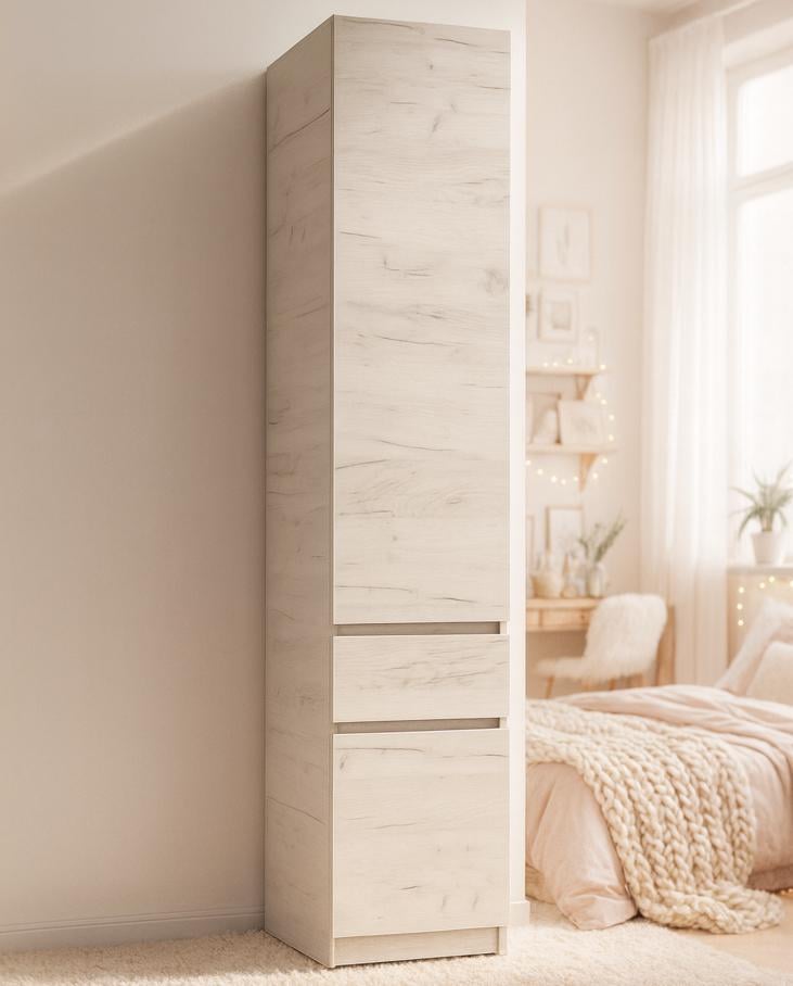 Шафа пенал Мастер Форм Брайт телескопічні напрямні 400х520х2000 мм Дуб крафт білий