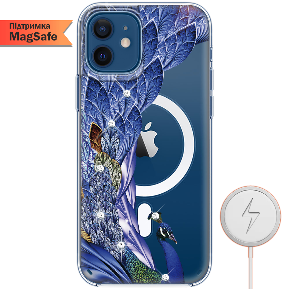 Чехол BoxFace iPhone 12 mini Павлин со стразами Прозрачный силикон с поддержкой MageSafe (41084-rs7-41496)