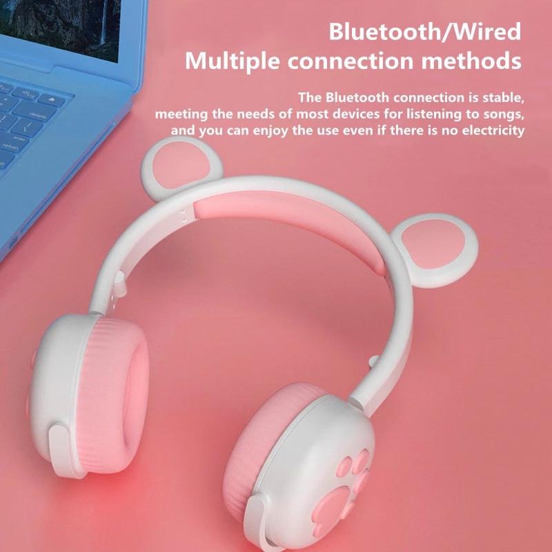 Наушники беспроводные Bluetooth BK-5 с медвежьими ушками Бело-розовый (26389234) - фото 6 Наушники беспроводные Bluetooth BK-5 с медвежьими ушками Бело-розовый (26389234) - фото 6
