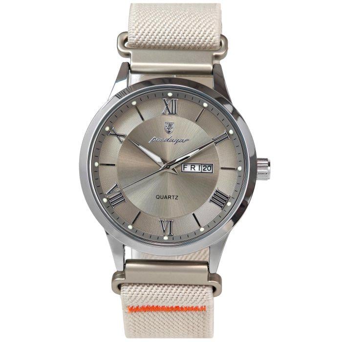 Часы мужские Poedagar Berlin Nylon 2 ремешки со стальным корпусом 42х11 мм Серебро/Кремовый (150-96-2207)