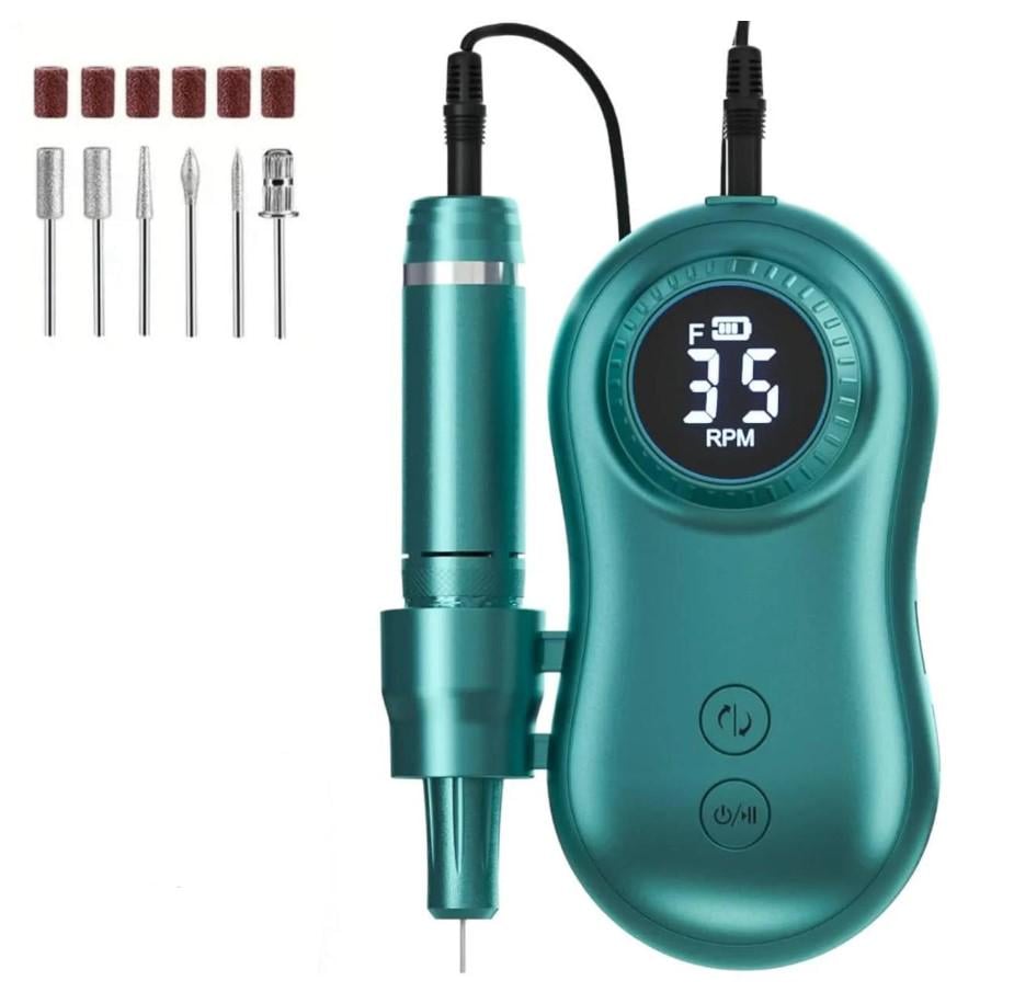 Фрезер безпроводной JF-602 для маникюра и педикюра 2600 mAh 35 000 об/мин 35 Вт Бирюзовый