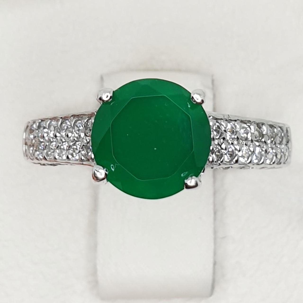 Кольцо серебряное с зеленым агатом р. 16,5 3,41 г (1428324293)