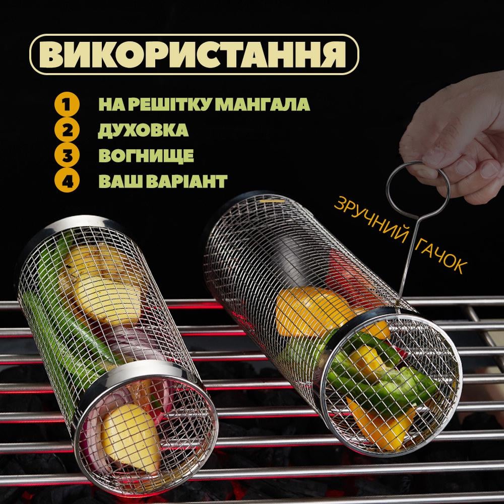 Решетка-сетка для шашлыка/мяса/овощей на гриле/мангал/барбекю 30х9 см (RESGLR-SLV-0868) - фото 2