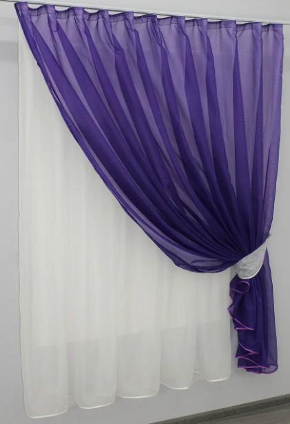 Занавеска на кухню/балкон шифон 280х170 см Фиолетовый/Молочный (076к) - фото 2 Занавеска на кухню/балкон шифон 280х170 см Фиолетовый/Молочный (076к) - фото 2