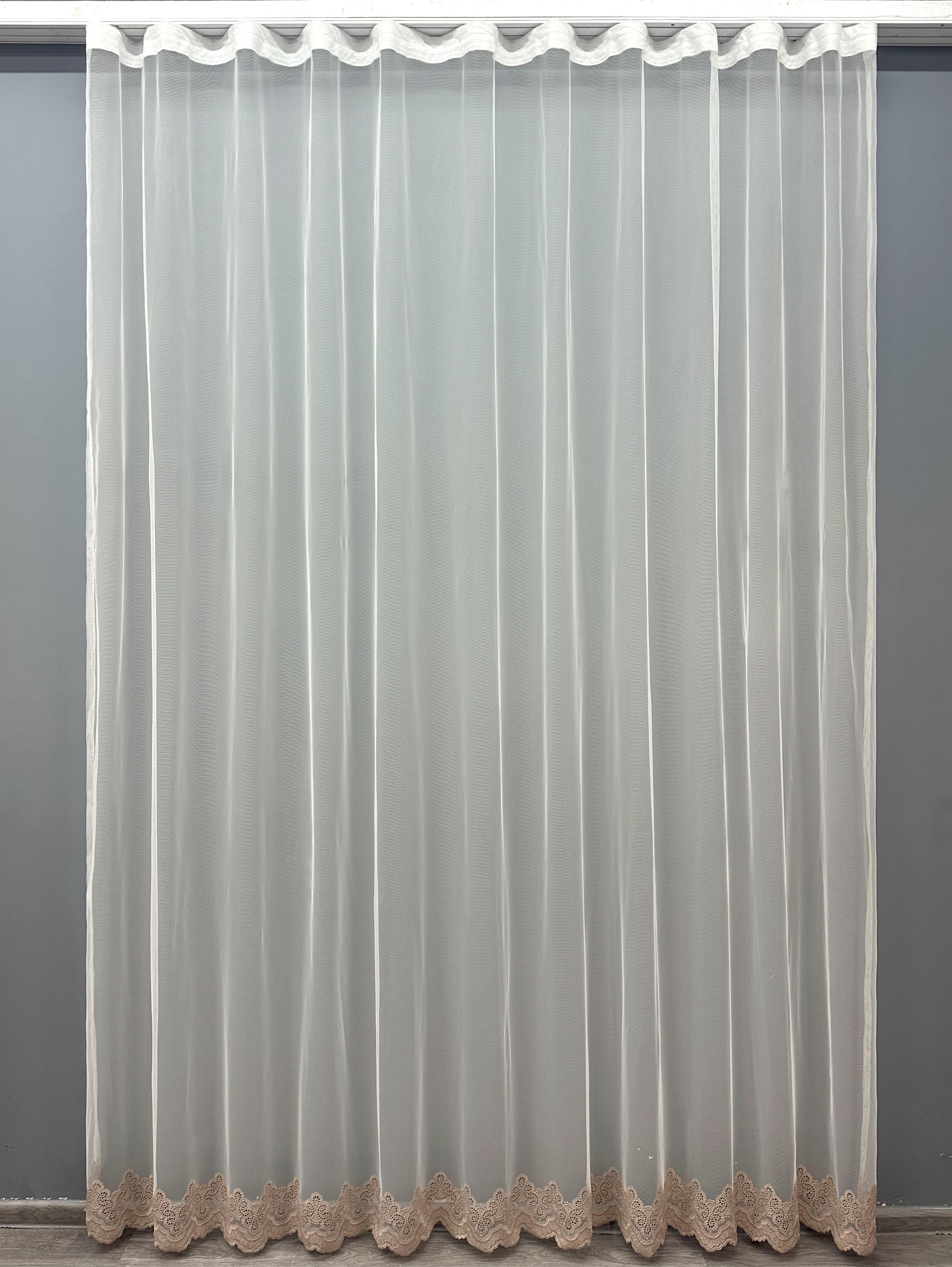 Тюль VR-Textil 1699т Грек-сетка с вышивкой и люрексом 300х270 см Молочный/Пудровый (42-0733)