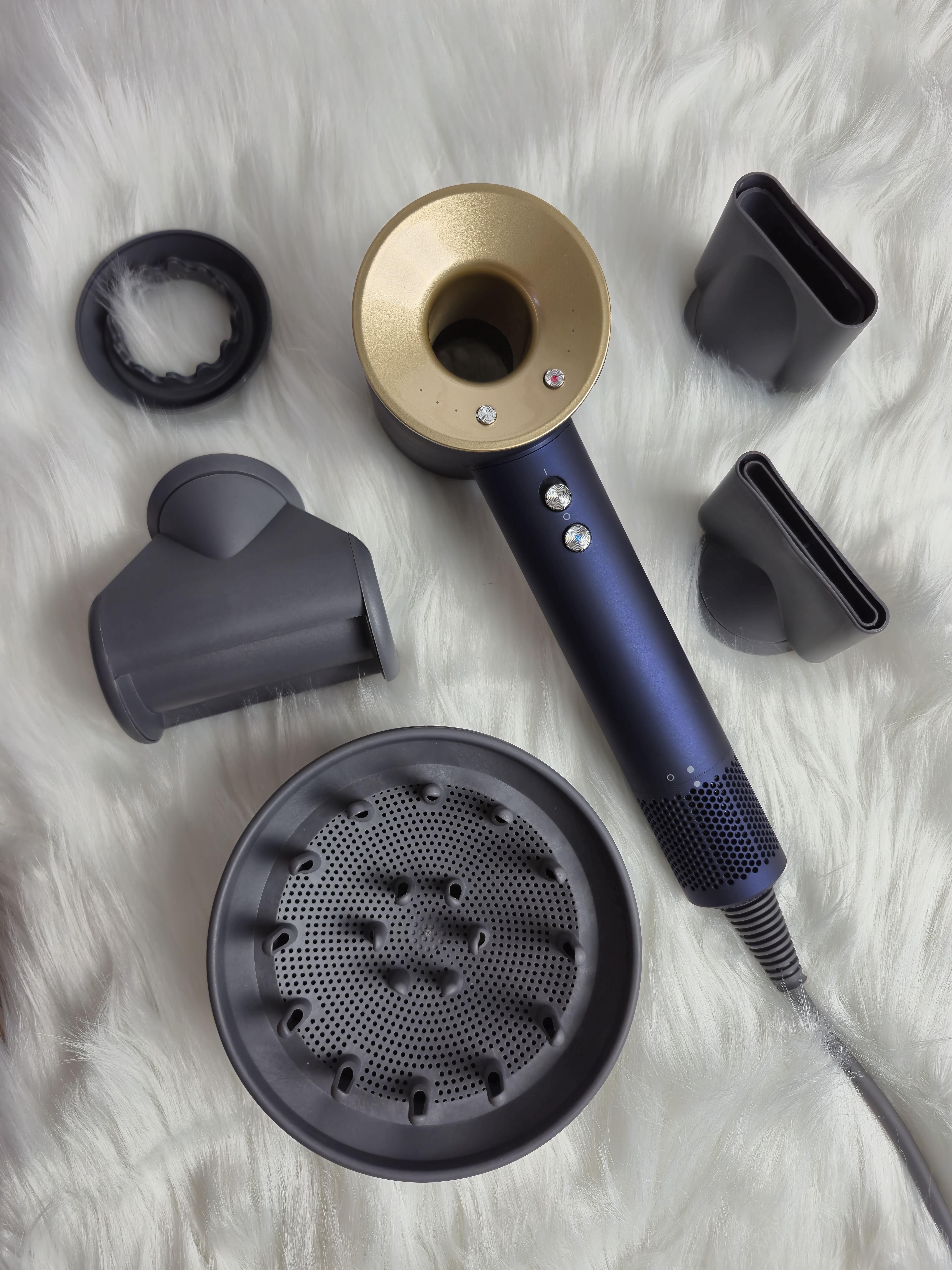 Фен для волосся Super Hair Dryer 5 насадок 1600 Вт Синій із золотом (20004)