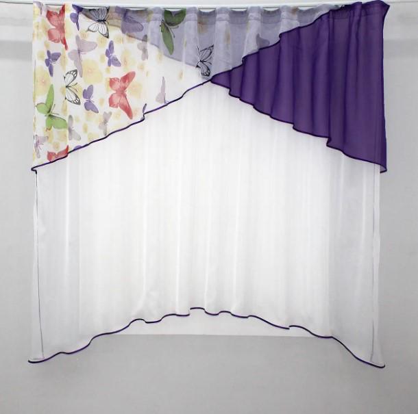Занавеска на кухню/балкон шифон/органза 265х165 см Фиолетовый/Белый (00к 59-538) Занавеска на кухню/балкон шифон/органза 265х165 см Фиолетовый/Белый (00к 59-538)