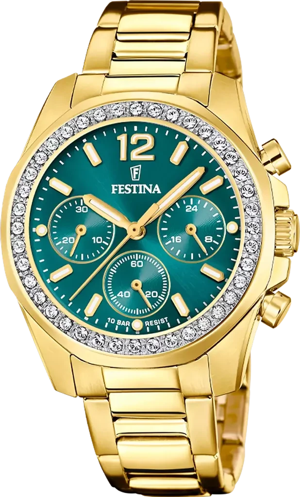 Наручные часы женские Festina F20609/6 Rainbow со стальным корпусом WR 50 м и зеленым циферблатом Наручные часы женские Festina F20609/6 Rainbow со стальным корпусом WR 50 м и зеленым циферблатом
