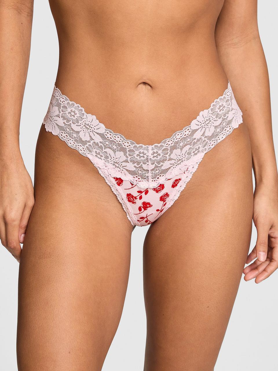 Трусики женские Victoria's Secret Lace-Trim Thong L Розовый (273779485135)