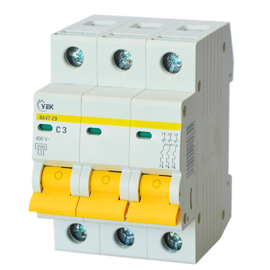 Выключатель автоматический УЕК ВА47-29 3P 3A 4,5кА C (MVA20-3-003-C-U) Выключатель автоматический УЕК ВА47-29 3P 3A 4,5кА C (MVA20-3-003-C-U)