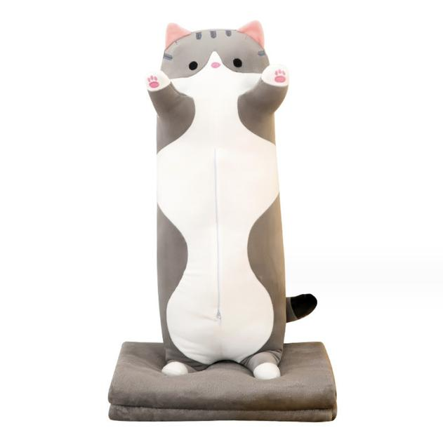 Мягкая игрушка кот-обнимашка с пледом 60 см (EL-2117-24 GREY)