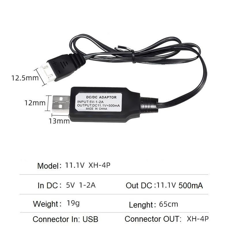 Зарядное устройство для аккумулятора управляемой модели Li-Po Li-ion USB 11,1V 500 mAh XH 4P - фото 2