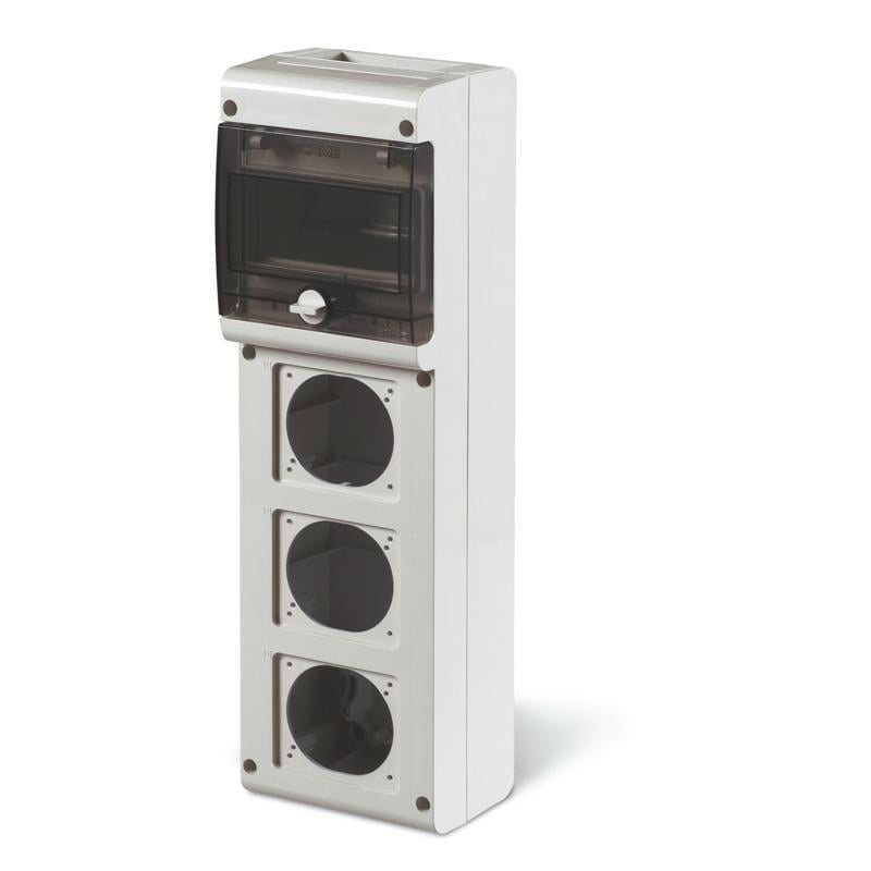 Корпус ДКС Quadro 6 модулей 3 посты основа 70х87 мм IP66 136x440x105 мм Серый (DIS6323500)