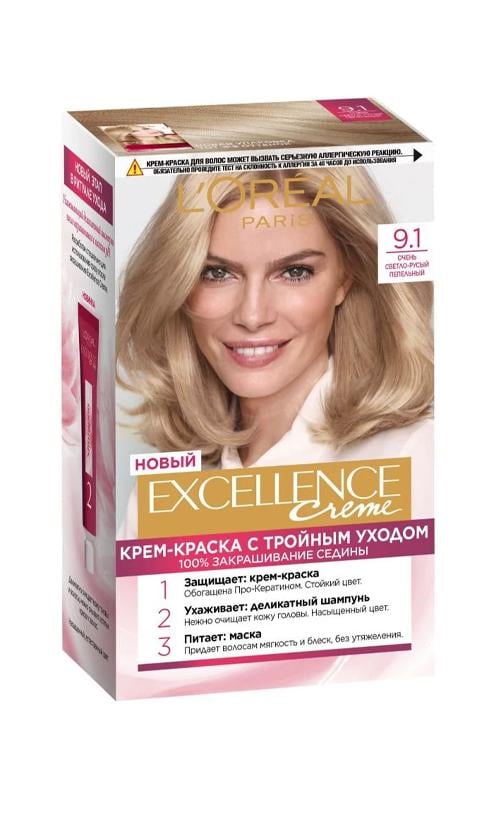 Фарба для волосся L'Oreal Paris Excellence Creme 9,1 Дуже світло-русявий попелястий (2814)