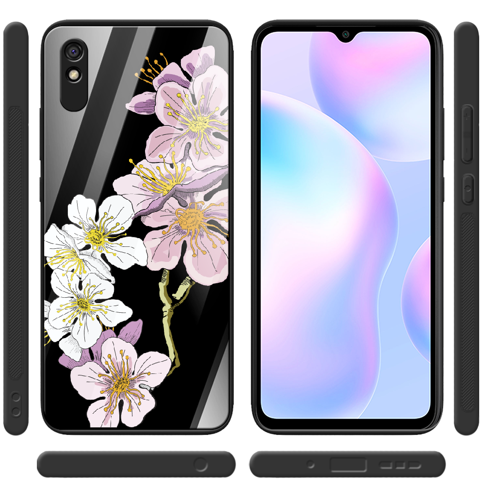 Чохол BoxFace Xiaomi Redmi 9A Cherry Blossom Чорний силікон зі склом (40304-cc4-41116) - фото 2