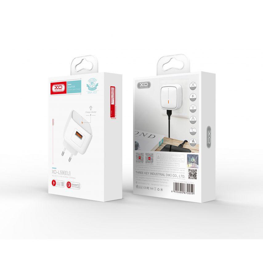 Адаптер Xo L59 1 USB/QC3.0/3A/18 W/Data Cable USB to Micro White - фото 2 Адаптер Xo L59 1 USB/QC3.0/3A/18 W/Data Cable USB to Micro White - фото 2