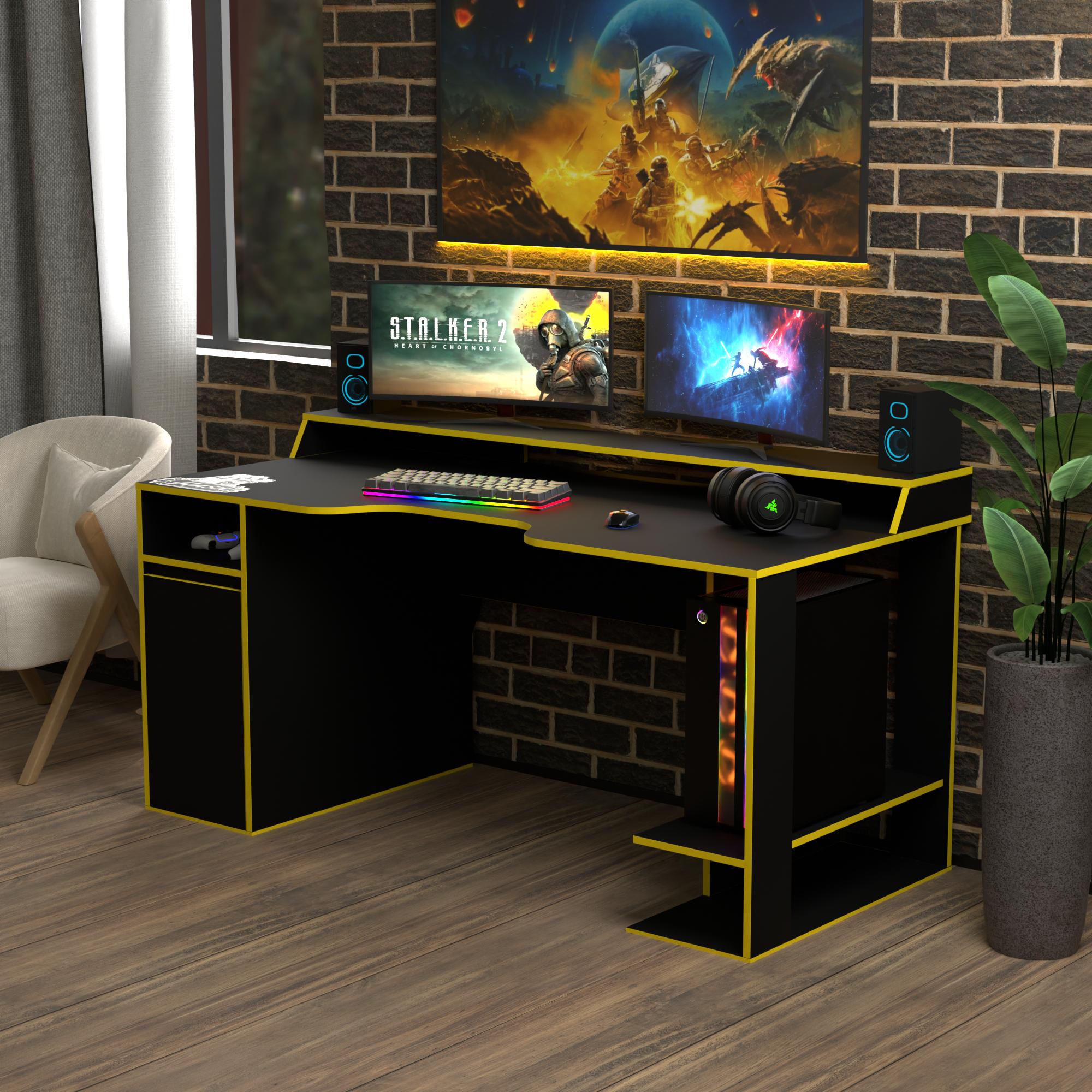 Стол геймерський ергономічний із надбудовою Zeus Rasin RS-28 із ЛДСП Чорно-жовтий (RS-28)