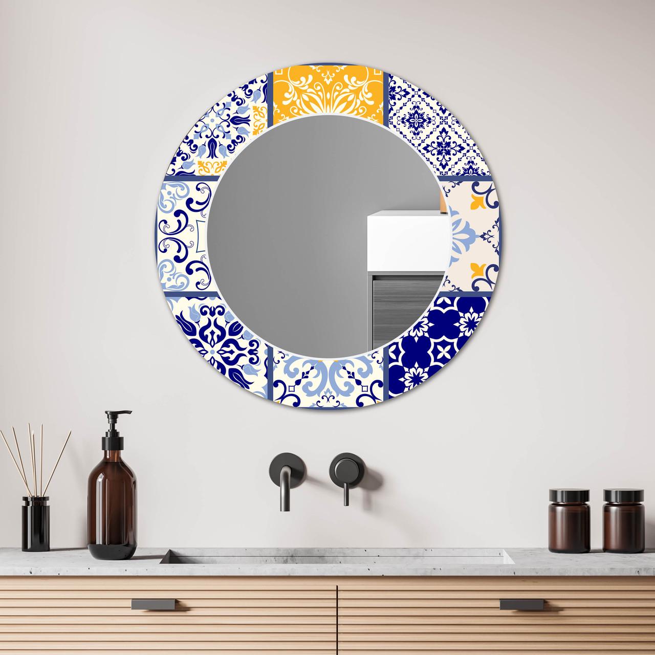Зеркало на стену NovellaPrint с рисунком плитки круглое 50 см (2006.1)
