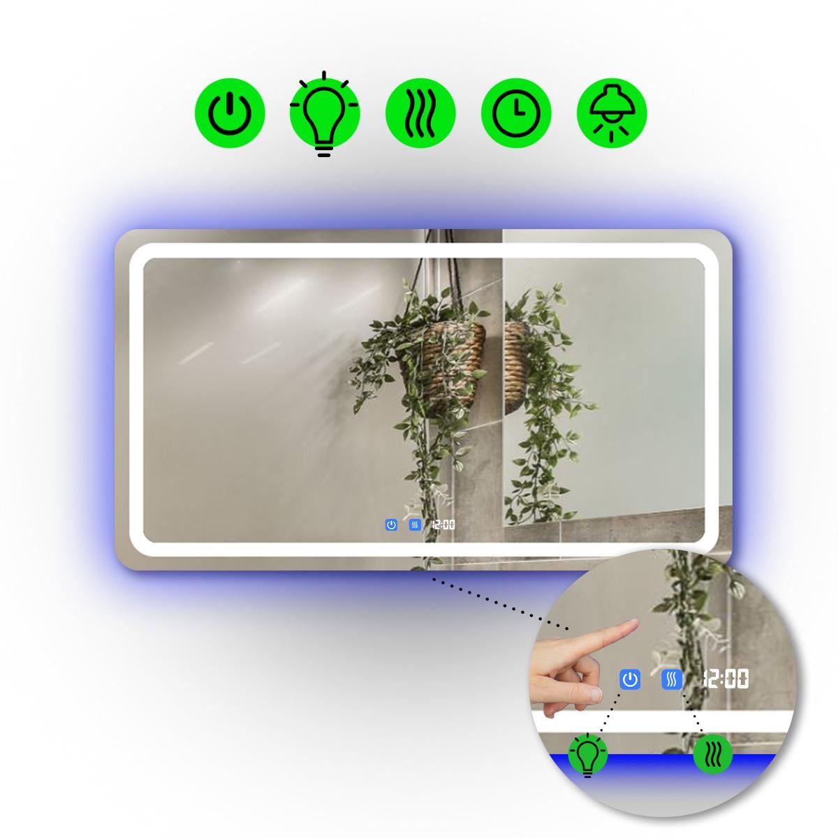 Дзеркало з LED підсвіткою Anvi з двома сенсорами і годинником 80x60 см (Anvi/800x600/5191/26/1)