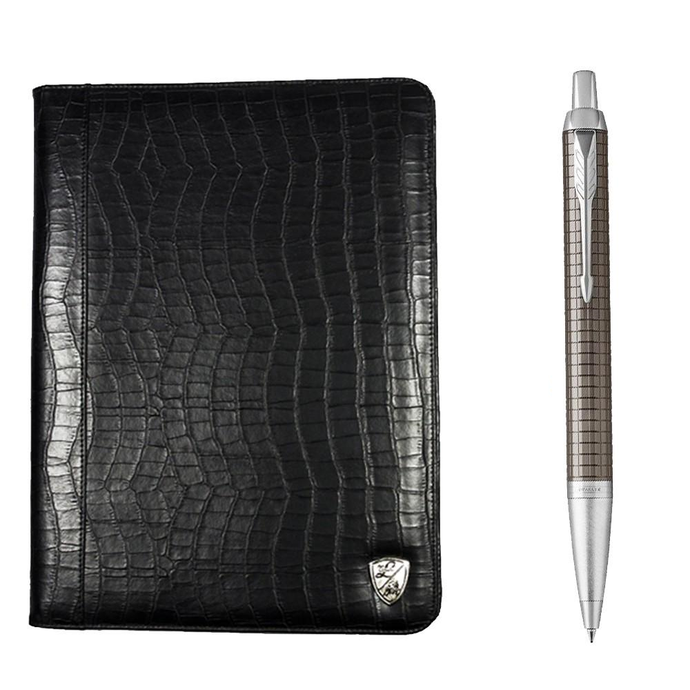 Комплект ручка кулькова Parker IM 17 Premium Dark Espresso та Chiselled шкіряна тека Tonino Lamborghini 47324735 (155721)