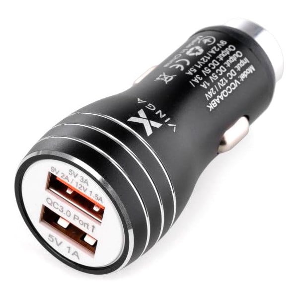 Зарядка Vinga QC3 Quick Dual USB Car Charger Aluminium (VCCQAABK) - фото 1