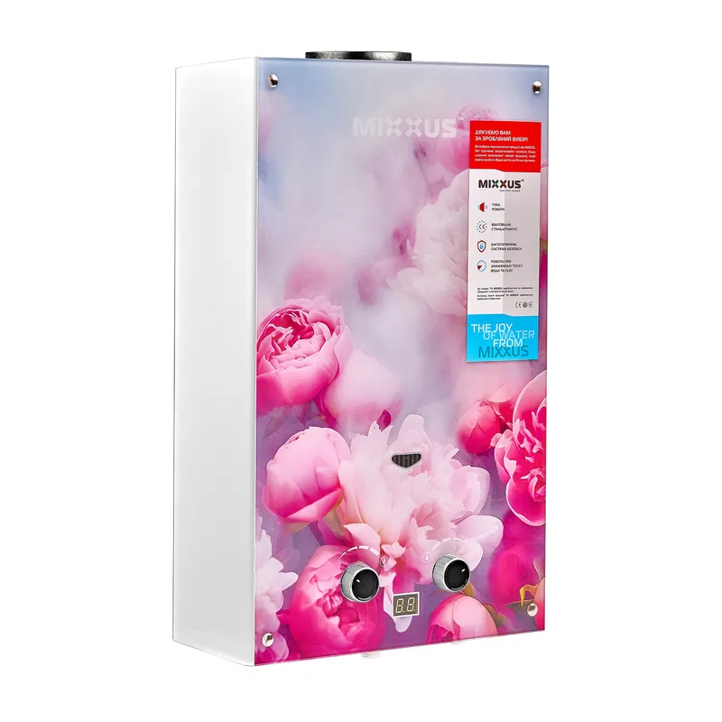 Газова колонка MIXXUS GWH-0410 BASIC GLASS димохідна 10 л/хв панель зі скла з малюнком (WH0025)