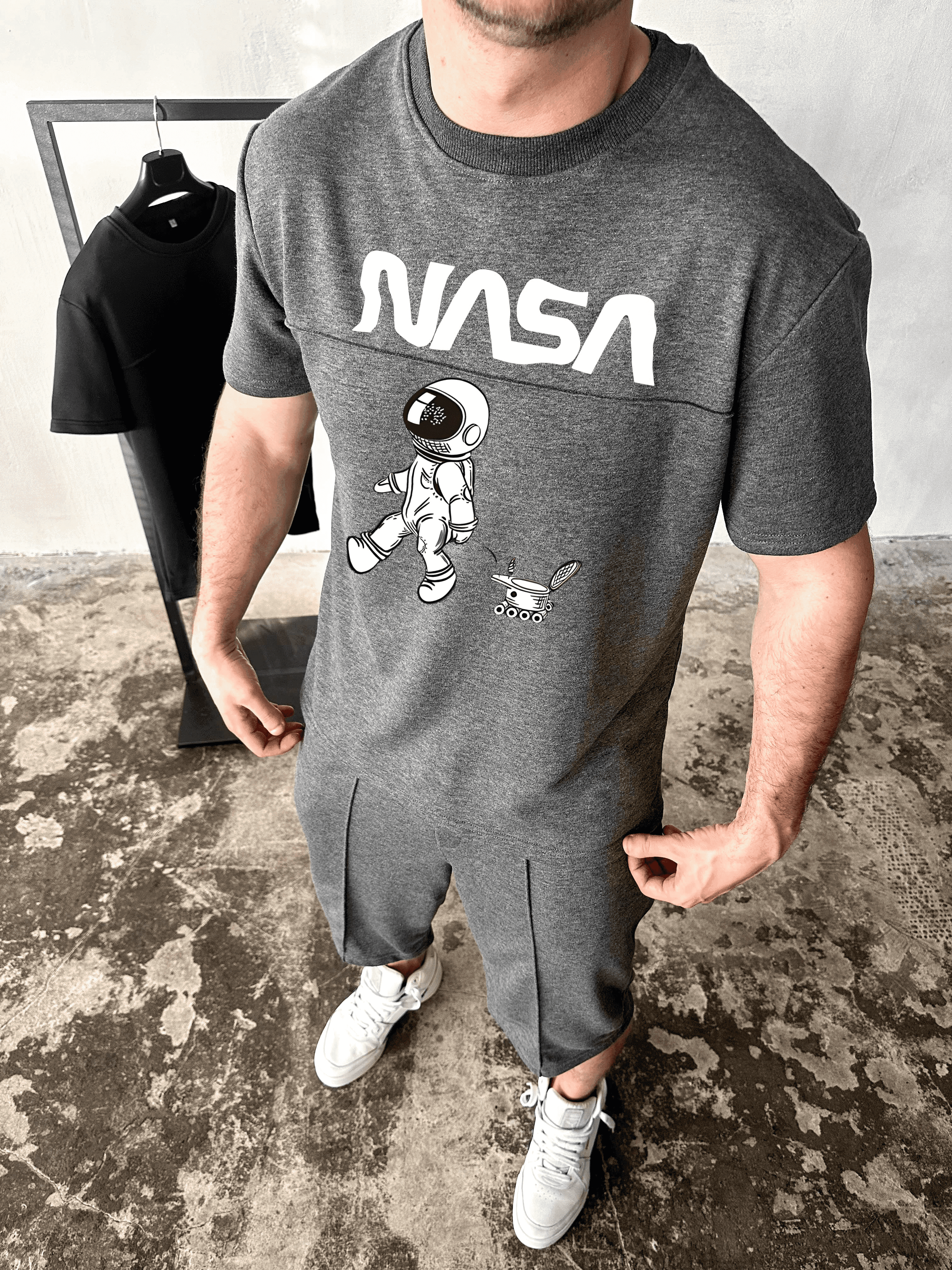 Комплект чоловічий 53-015 ДТФ-петля футболка/шорти M Сірий Комплект чоловічий 53-015 ДТФ-петля футболка/шорти M Сірий