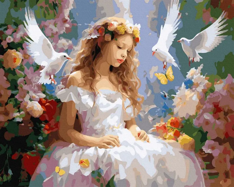 Картина за номерами Brushme Дівчинка та голуби 40x50 см без коробки (BK-GX46485)