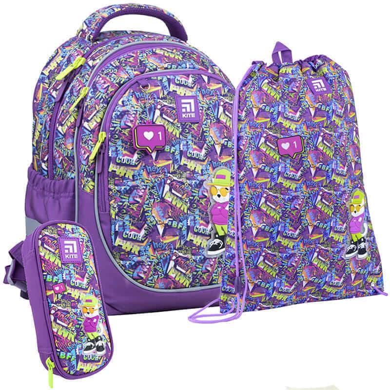 Рюкзак шкільний з пеналом та сумкою для взуття Kite 700M Chilling Cat (SET_K22-700M)