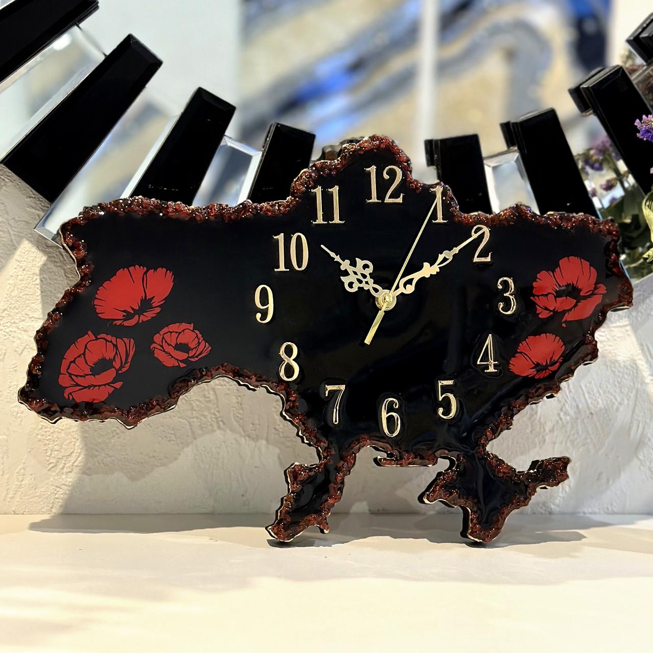 Часы настенные из эпоксидной смолы Карта Украины 40x27 см