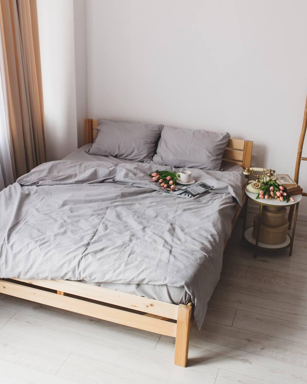 Постельное белье из вареного хлопка евро 200х220 наволочка 70х70 2 шт. Серый (Д-al-var-bavovna-003-03)