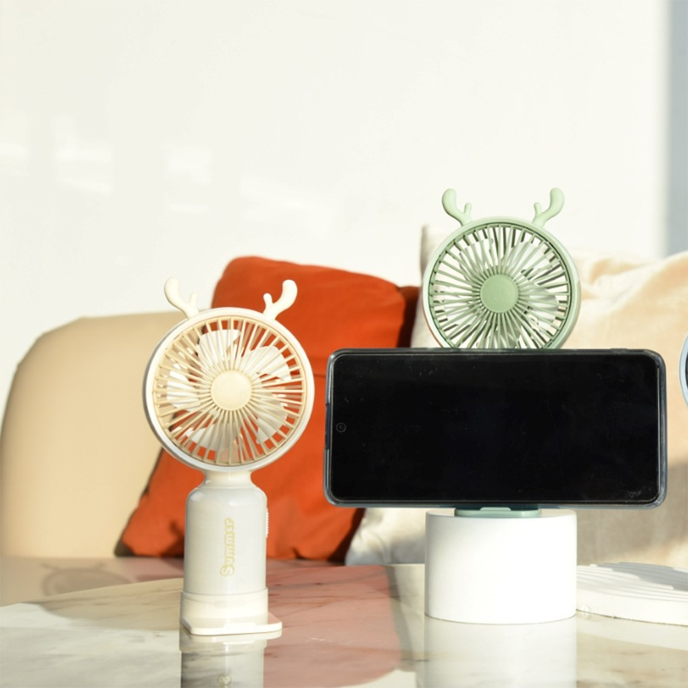 Портативный вентилятор с рожками Олень на аккумуляторе и USB Бежевый - фото 6 Портативный вентилятор с рожками Олень на аккумуляторе и USB Бежевый - фото 6