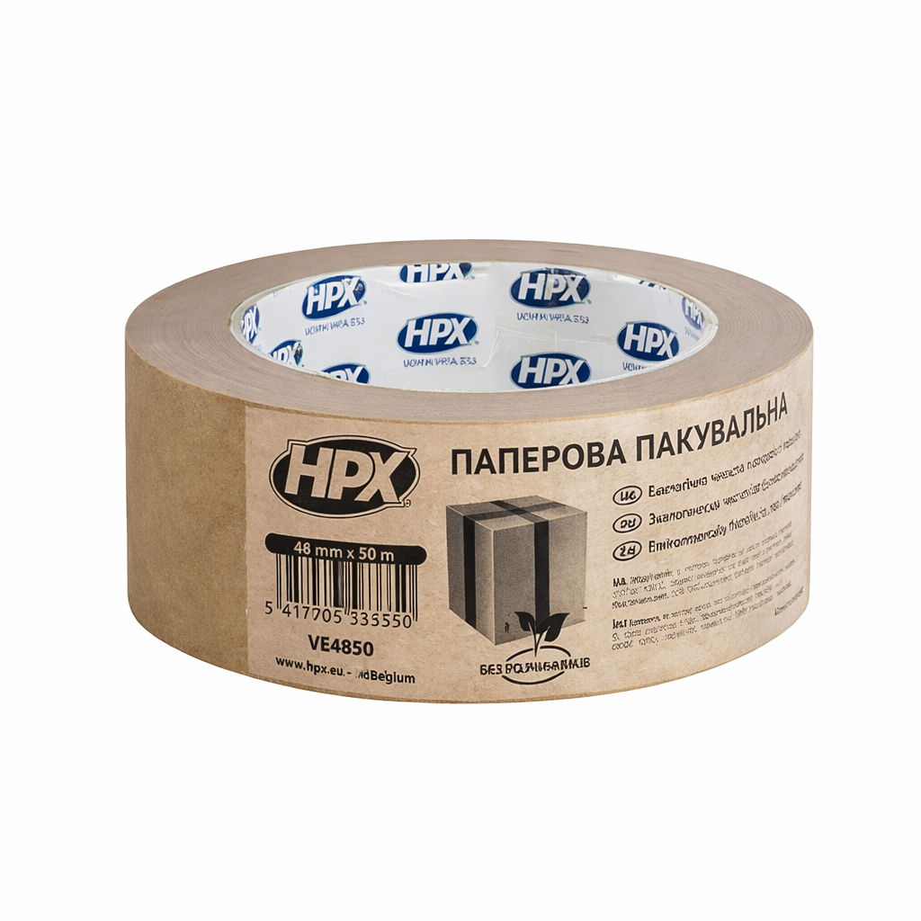 Лента упаковочная бумажная HPX VE4850 ECO без растворителей 48 мм/50 м Коричневый (31980599)