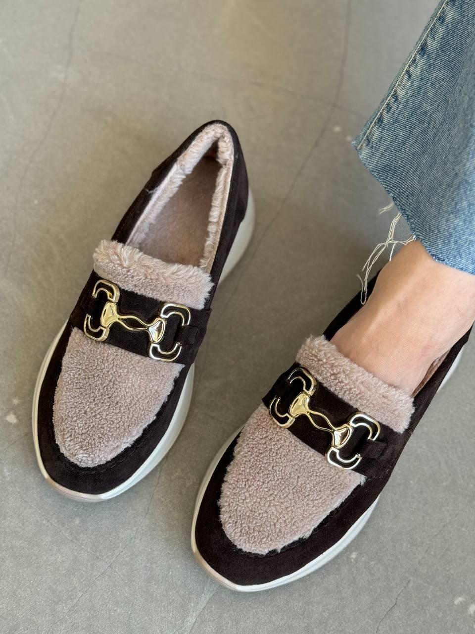 Лофери на хутрі жіночі Maya Shoes р. 39 Шоколадний (3007/1)