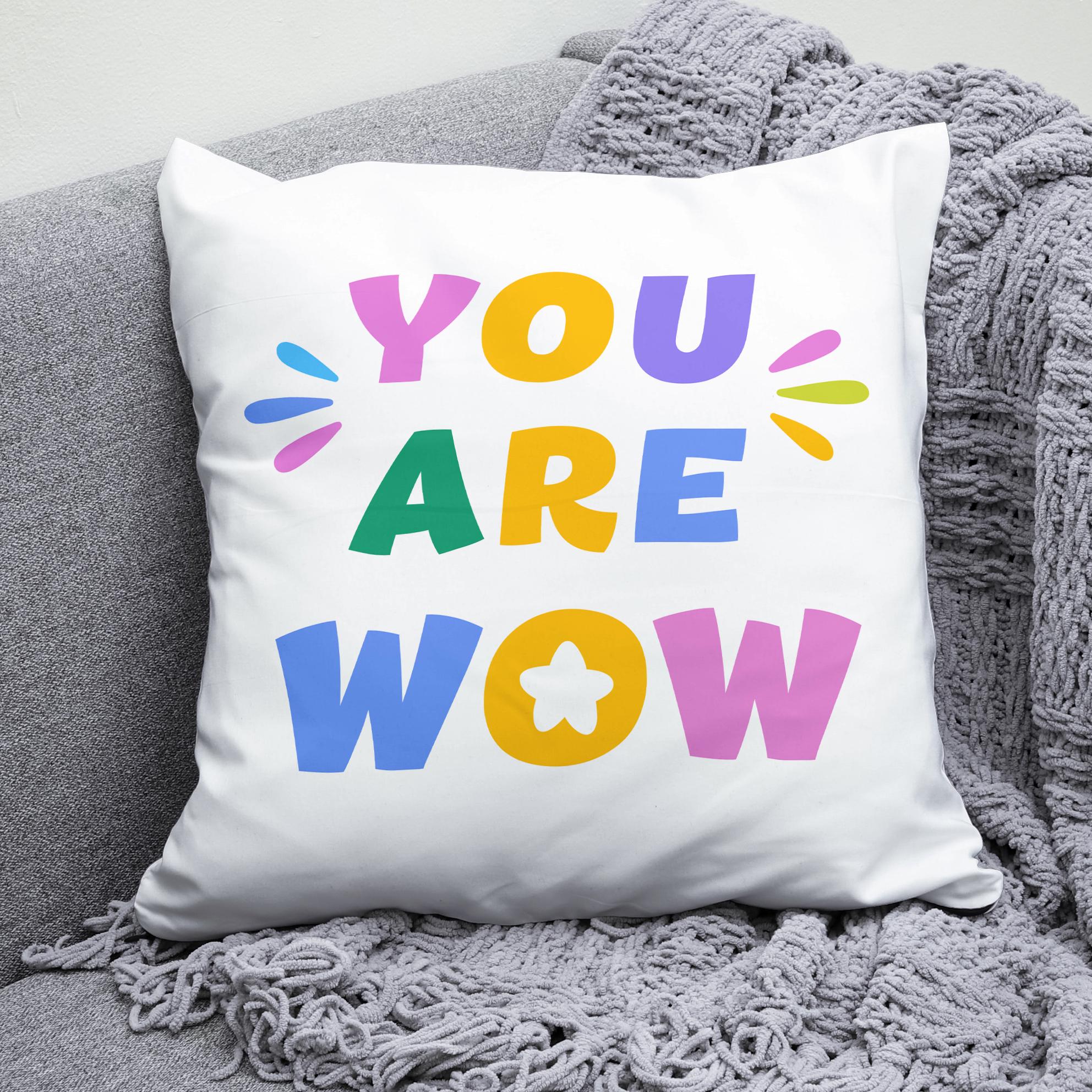 Плюшевая подушка квадрат с принтом "You are Wow"