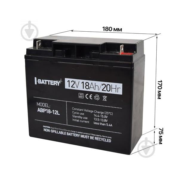 Акумулятор 12В 18 Ач для ДБЖ I-Battery ABP18-12L - фото 2