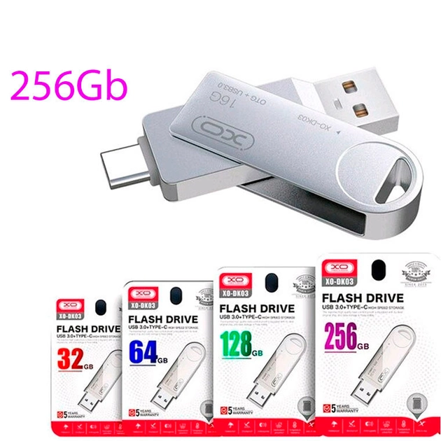 Флеш-накопитель для смартфона XO DK03 256 Гб Type-C+USB USB 3,0 повышенная скорость Металлик (675745788776) - фото 2 Флеш-накопитель для смартфона XO DK03 256 Гб Type-C+USB USB 3,0 повышенная скорость Металлик (675745788776) - фото 2