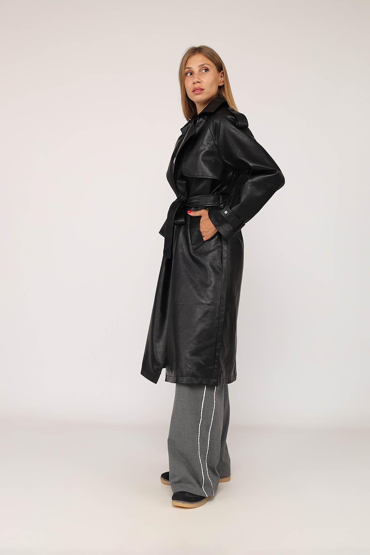 Плащ жіночий ЦБ-00277871 р. 48 Чорний (28425570) - фото 7 Плащ жіночий ЦБ-00277871 р. 48 Чорний (28425570) - фото 7