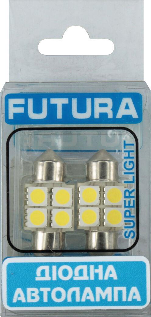 Лампочка FUTURA 2-ух цокольная LED T11 C8W SMD 4 диоды 12V-1,2Вт SV8.5-8 28 мм 2 шт. Белый (30211)