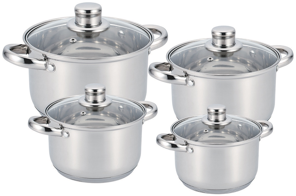 Набор кухонной посуды Benson BN-206 из нержавеющей стали 5-слойным дном 2,1/2,9/3,9/6,5 л 8 пр. серебристый (BN-206)