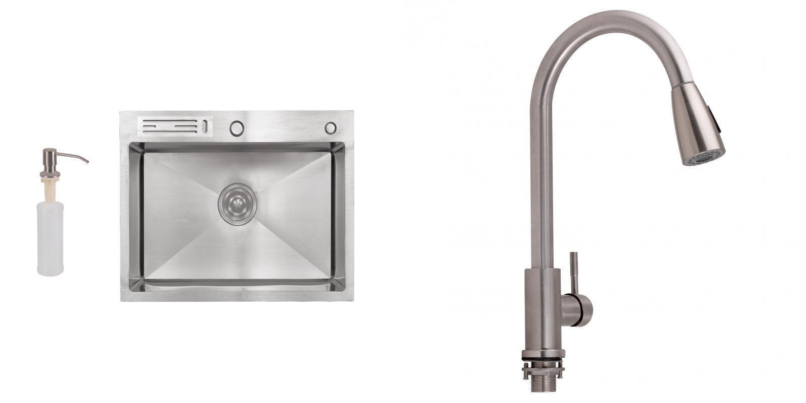 Мийка для кухні з нержавіючої сталі POLAND зі змішувачем з дозатором 50х50 см (785236)