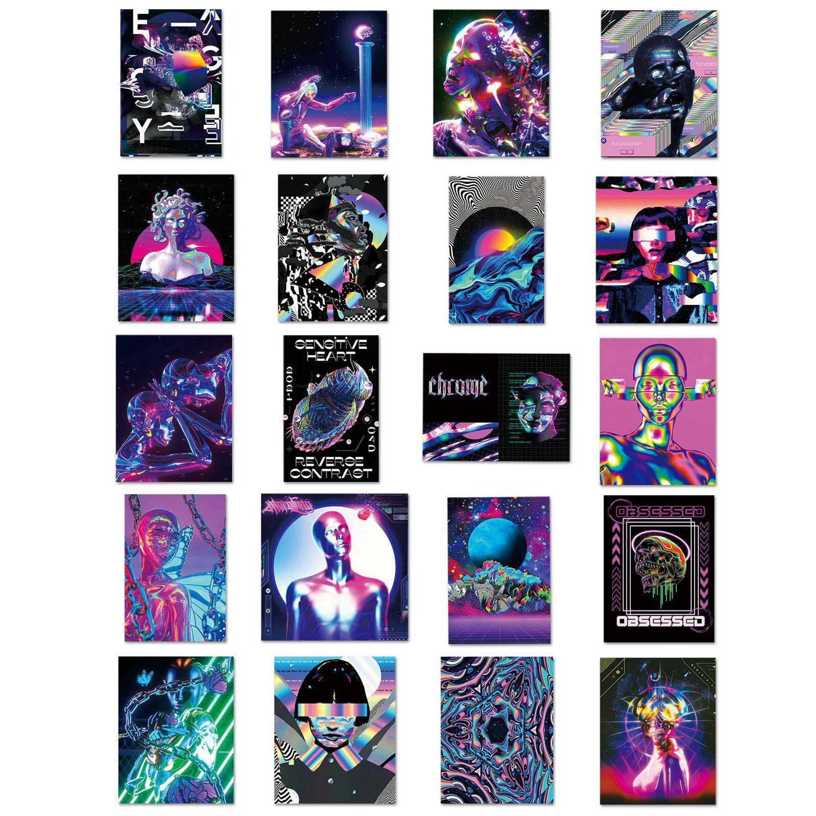 Наклейки винтажные Vaporwave Acid графические для гаджета/телефона/авто 20 шт. (10142)